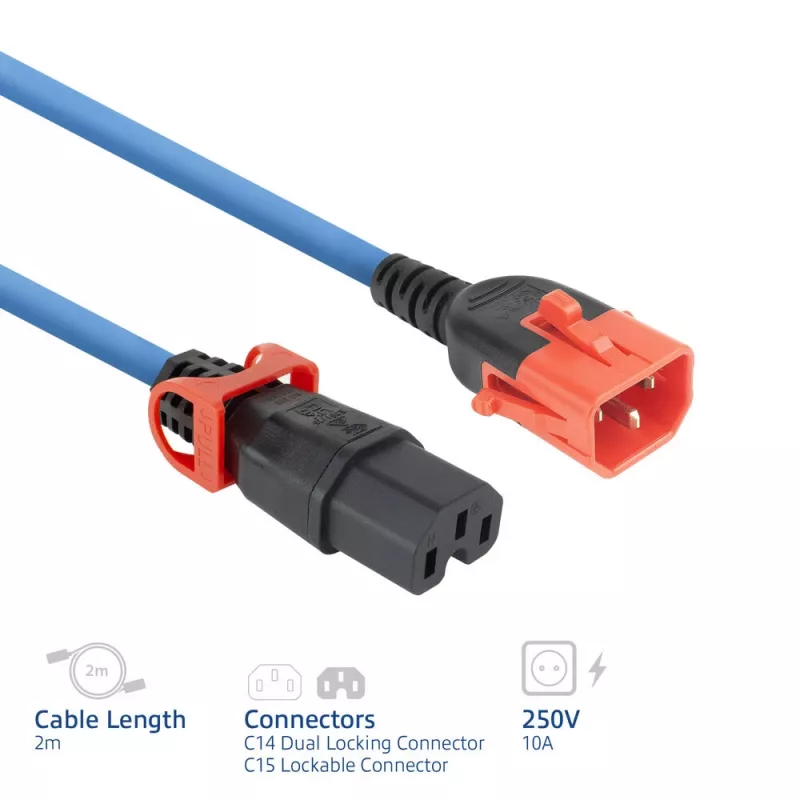 ACT maitinimo laidas C14 IEC Lock+ Dual Locking - C15 IEC Lock+ mėlynas 2 m, PC3874