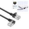 ACT Black 1,5 m U/FTP CAT6A LSZH plonas pataisymo kabelis su RJ45 jungtimis 90° kampu į kairę ir tiesia