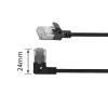 ACT Black 0,25 m U/FTP CAT6A LSZH plonas jungiamasis kabelis su RJ45 jungtimis 90° kampu į kairę ir tiesia