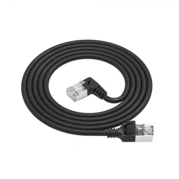 ACT Black 1 m U/FTP CAT6A LSZH plonas pataisos kabelis su RJ45 jungtimis 90° kampu į dešinę ir tiesia