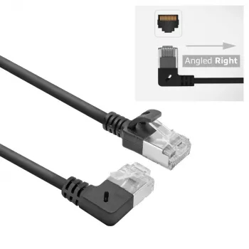 ACT Black 1 m U/FTP CAT6A LSZH plonas pataisos kabelis su RJ45 jungtimis 90° kampu į dešinę ir tiesia