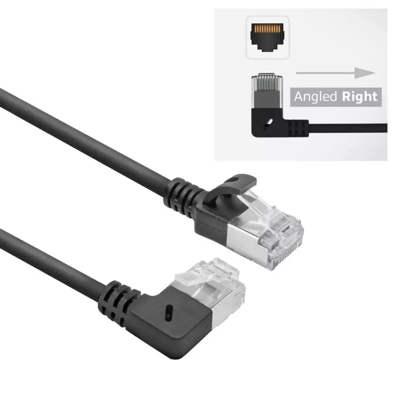 ACT Black 3 m U/FTP CAT6A LSZH plonas pataisos laidas su RJ45 jungtimis 90° kampu į dešinę ir tiesia