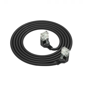 ACT Black 1 m U/UTP CAT6A LSZH Slimline patch laidas su RJ45 kištukais 90° kampu žemyn iki 90° kampu žemyn