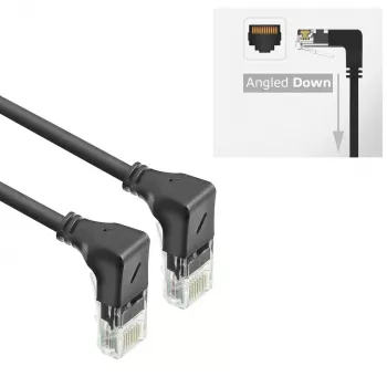 ACT Black 2 m U/UTP CAT6A LSZH Slimline patch kabelis su RJ45 90° žemyn jungtimis abiejuose galuose