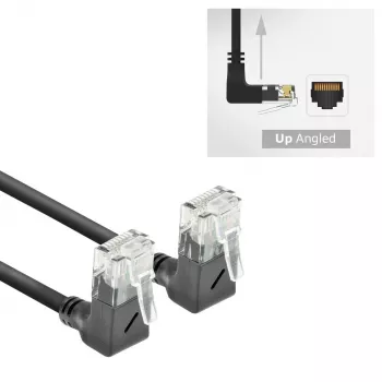 ACT Black 0.15 m U/UTP CAT6A LSZH plonas pataisos laidas su RJ45 90° kampu į viršų jungtimis