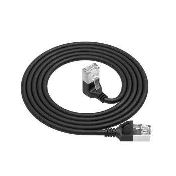 ACT Black 0.5 m U/FTP CAT6A LSZH plonas jungiamasis kabelis su RJ45 jungtimis 90° kampu žemyn į tiesią