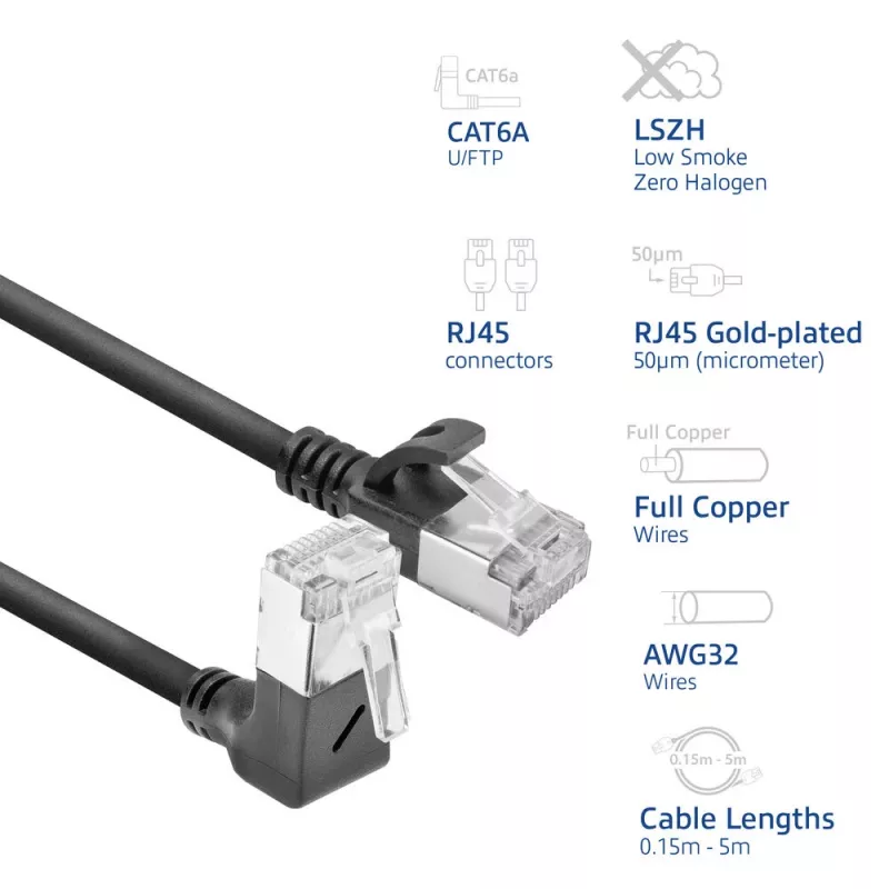 Tinklo kabelis ACT DA4903 Cat6a U/FTP (STP) juodas 3 m su RJ-45 auksuotais kontaktais