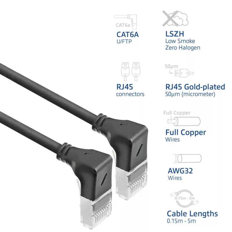 Tinklo kabelis ACT DA5903 Cat6a U/FTP (STP) 3 m, RJ-45 į RJ-45, paauksuoti kontaktai, juodas