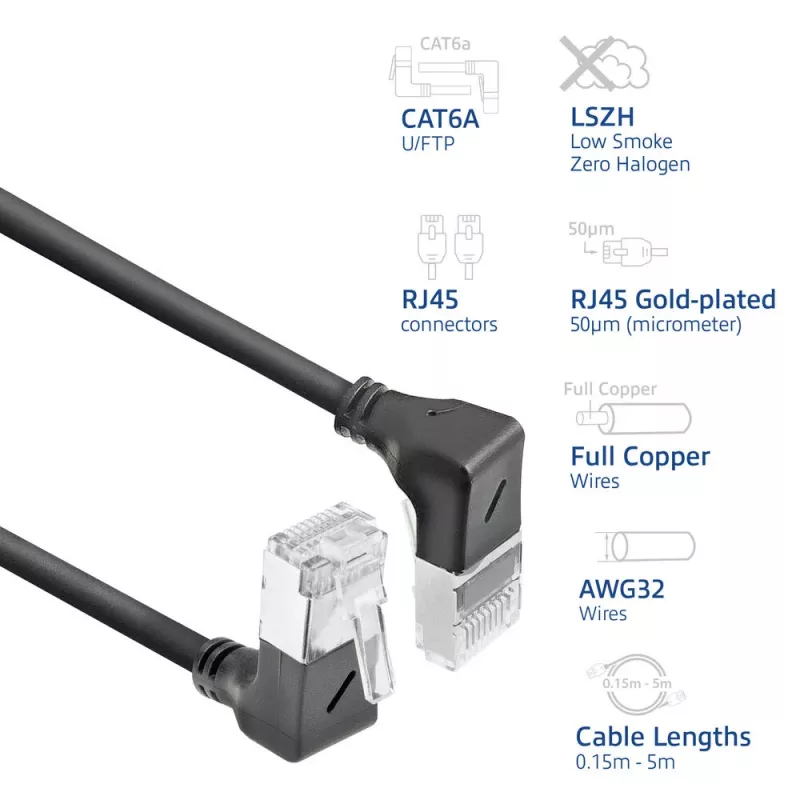 ACT DA7905 Cat6a U/FTP (STP) tinklo kabelis, 5 m, RJ-45 į RJ-45, juodas