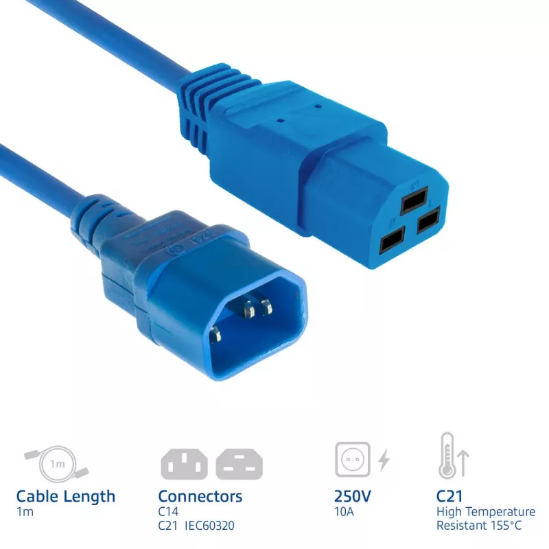 ACT maitinimo laidas C14 – C21 IEC60320 mėlynas 1 m, 250 V 10 A