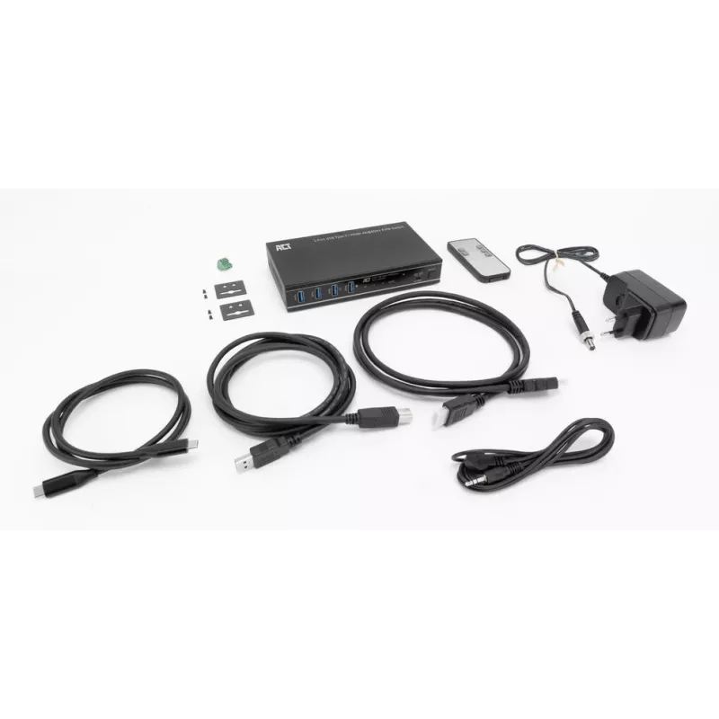 KVM jungiklis ACT 2 prievadų USB-C/HDMI 4K@60Hz AC7922 su USB klaviatūra/pele, HDMI vaizdu, 100W PD