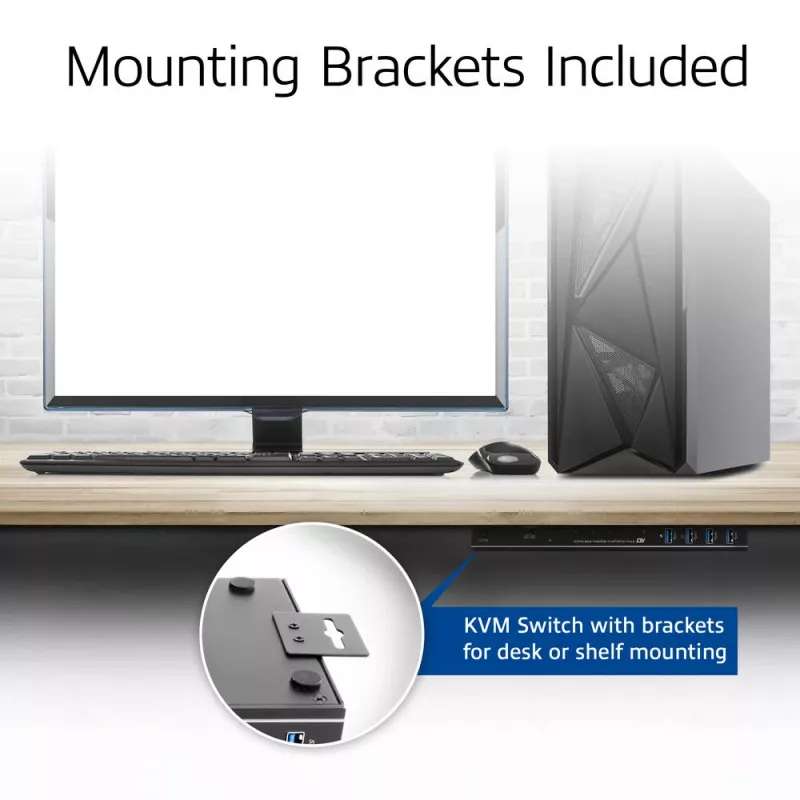 KVM jungiklis ACT 2 prievadų USB-C/HDMI 4K@60Hz AC7922 su USB klaviatūra/pele, HDMI vaizdu, 100W PD