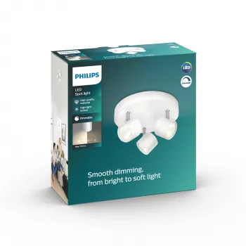Sieninis/lubinis prožektorius Philips Dimmable LED Star 3x 16,5W, 2700K, 1500 lm, IP20, Baltas