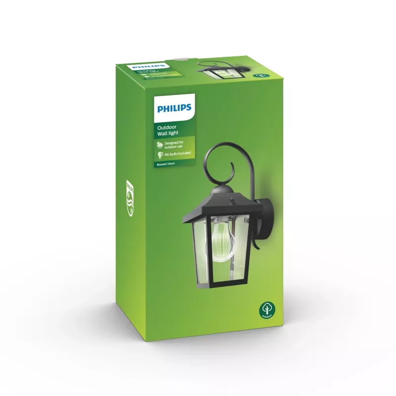 Sieninis lauko šviestuvas Philips myGarden Buzzard 60W E27 juodas aliuminis (be lemputės)