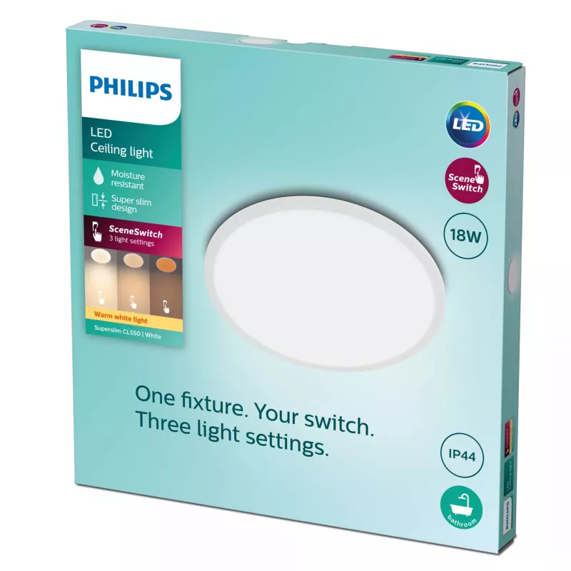 Philips Functional Super Slim 18 W LED lubos šviestuvas, apvalus, baltas, nekeičiamas šviesos šaltinis, 220–240 V
