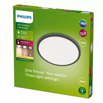 Philips Superslim lubinis šviestuvas 15W, juodas, metalas, plastikas, IP54, terasa, sodas, II, modernus