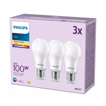 Philips lemputė 100W A65 E27 x3, 13 W, 100 W, E27, 1521 lm, 15000 h, Šilta balta