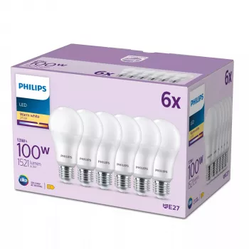 Philips LED lemputė 100W A65 E27 x6, 13 W, 100 W, E27, 1521 lm, 15000 h, Šilta balta