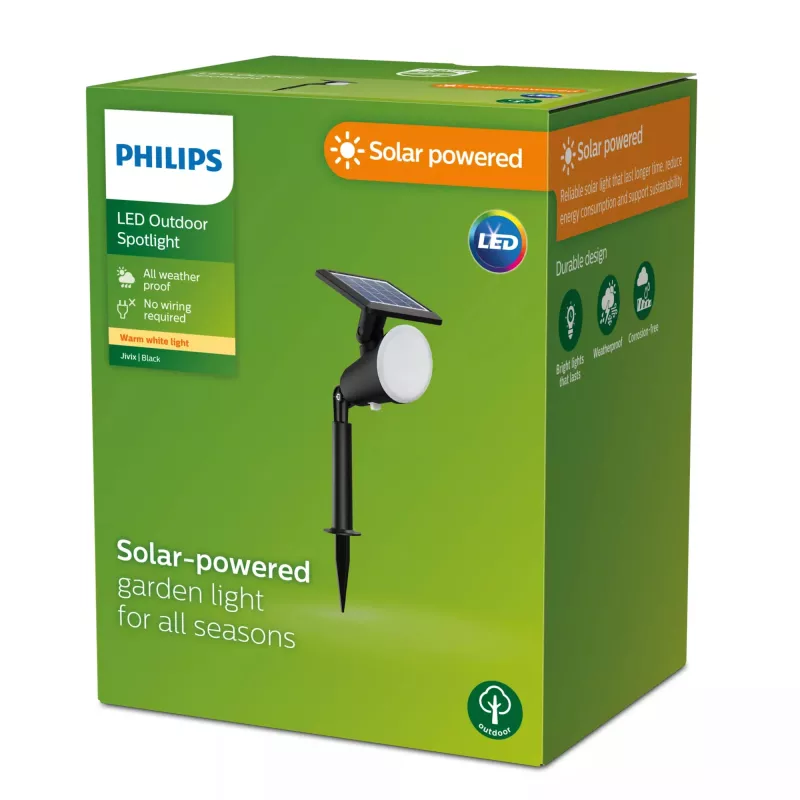 Philips Jivix Ground Spots/Spike 1.4W, LED lauko šviestuvas ant smaigo, juodas, plastikinis, IP44, terasai ir sodui