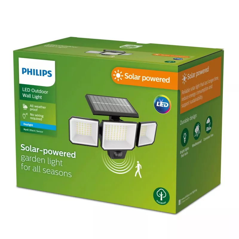 Philips Nysil saulės šviestuvas ant sienos su judesio jutikliu, LED, 5000 K, IP65