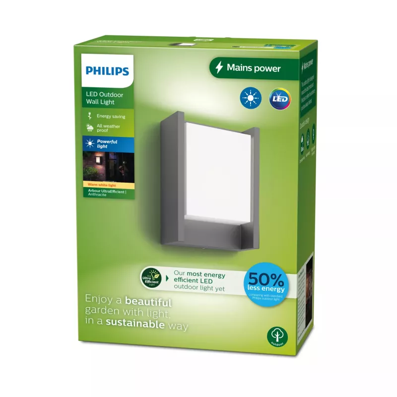 Signify Philips Arbour lauko sieninis šviestuvas 3,8W LED antracitas, 220–240V, 1 lempa