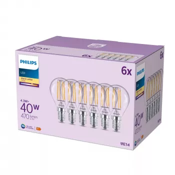 Philips LED kaitrinė žvakė skaidri 40W P45 E14 x6, 4.3 W, 40 W, E14, 470 lm, 15000 h