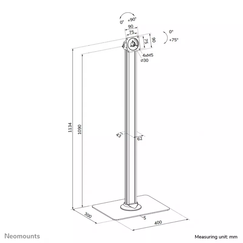 Neomounts FL15-627BL1 – universalus užrakinamas grindų stovas planšetėms, juodas, max 3 kg