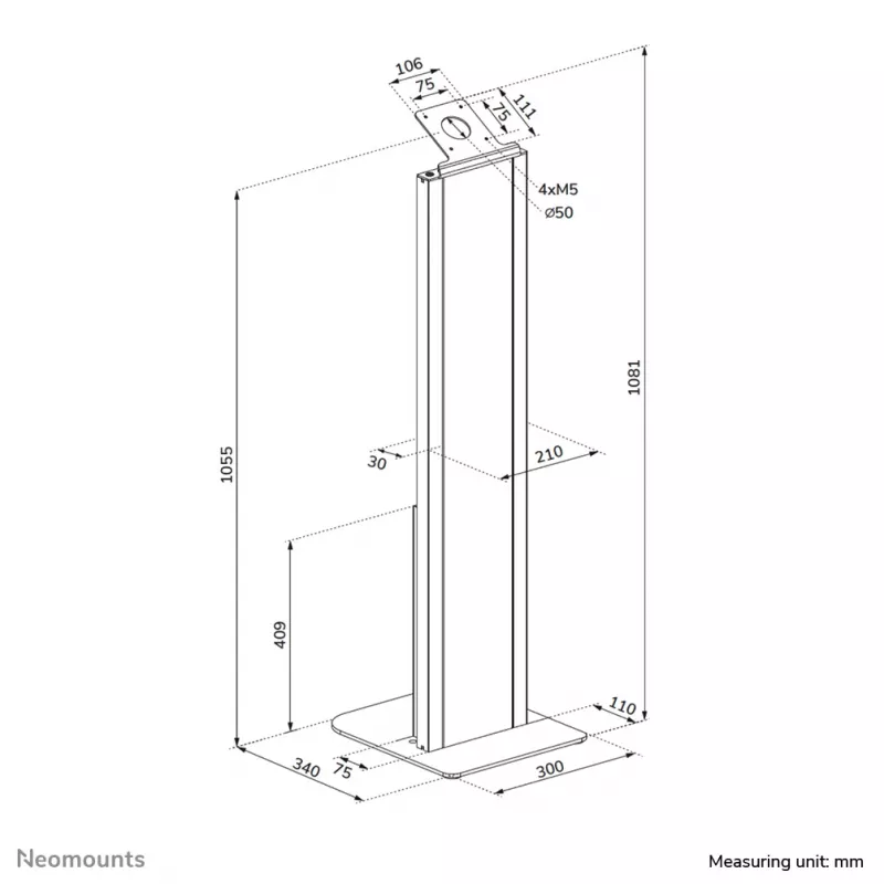 Grindinis stovas planšetei Neomounts FL15-628BL1 – universalus, užrakinamas, max apkrova 3 kg, juodas