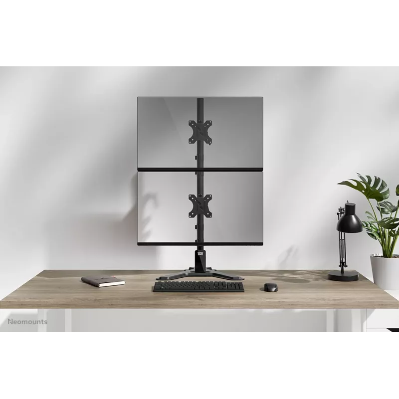 Neomounts DS45-600BL2V dviejų monitorių stovas, 10–32 col., VESA 75×75–100×100, max 9 kg, laisvai pastatomas, juodas