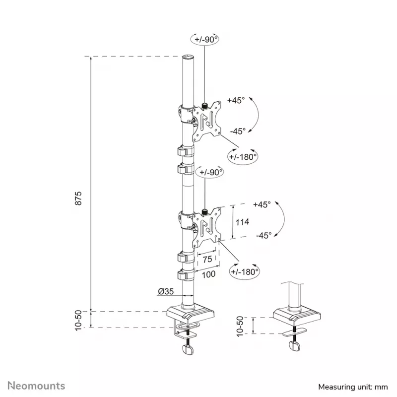 Neomounts DS60-600BL2V Dviguba monitoriaus rankena 10-32 colių, Gnybtas/Anga, 9 kg, 25,4 cm (10 col.), 81,3 cm (32 col.), 100 x 100 mm, Juoda
