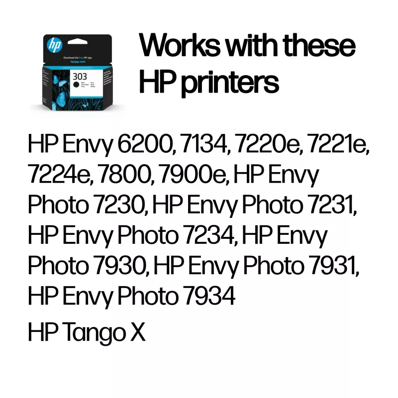 HP 303 Original juodas rašalo kasetė, juoda, 1 vnt., 200 puslapių