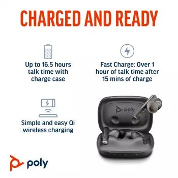 HP Poly Voyager Free 60+M UC anglies juodos spalvos belaidės ausinės + BT700 USB-C adapteris + jutiklinio ekrano įkrovimo dėklas