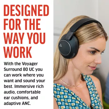 Ausinės POLY Voyager Surround 80 UC belaidės Bluetooth muzikai ir darbui juodos