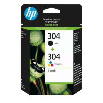 HP 304 2 vnt. juodos/spalvotos originalios rašalinės kasetės, juoda, žydra, purpurinė, geltona, pigmentinis rašalas, 2 vnt., 120 puslapių, 100 puslapių
