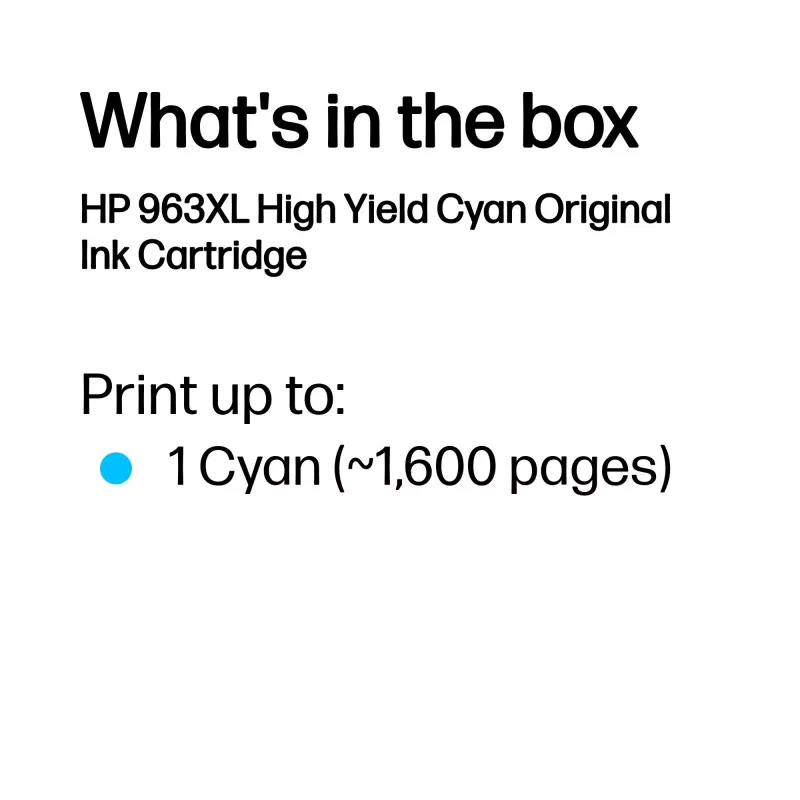 HP 963XL High Yield Cyan Original rašalo kasetė, mėlyna, 1 vnt., 1600 puslapių