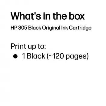 HP 305 Original Black rašalo kasetė, juoda, 1 vnt., 120 puslapių