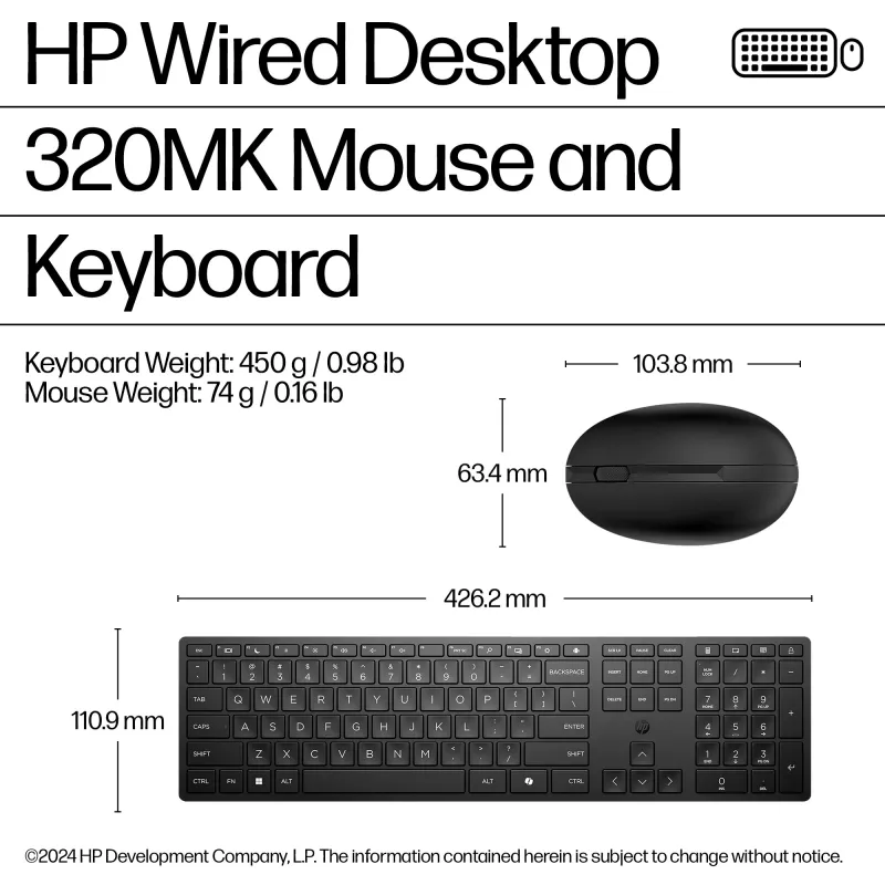 HP Wired Desktop 320MK klaviatūros ir pelės rinkinys
