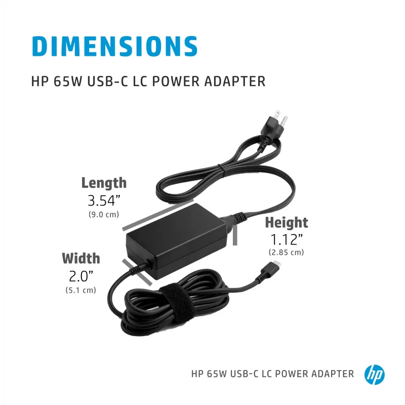 HP 65W USB-C LC maitinimo adapteris nešiojamam kompiuteriui, vidaus naudojimui, 65W, juodas