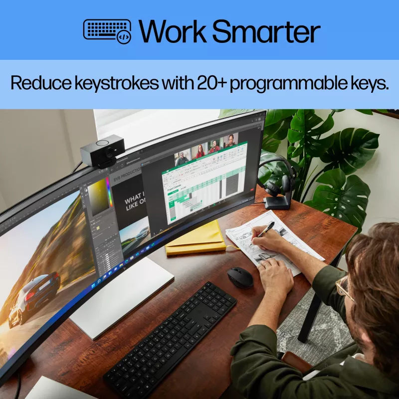 HP 450 Programmable belaidė klaviatūra, pilno dydžio, RF belaidė, USB, juoda