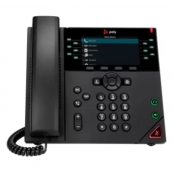HP Poly VVX 450 12 linijų IP telefonas su PoE, laidinis ragelis, 4,3 colio spalvotas LCD ekranas, juodas