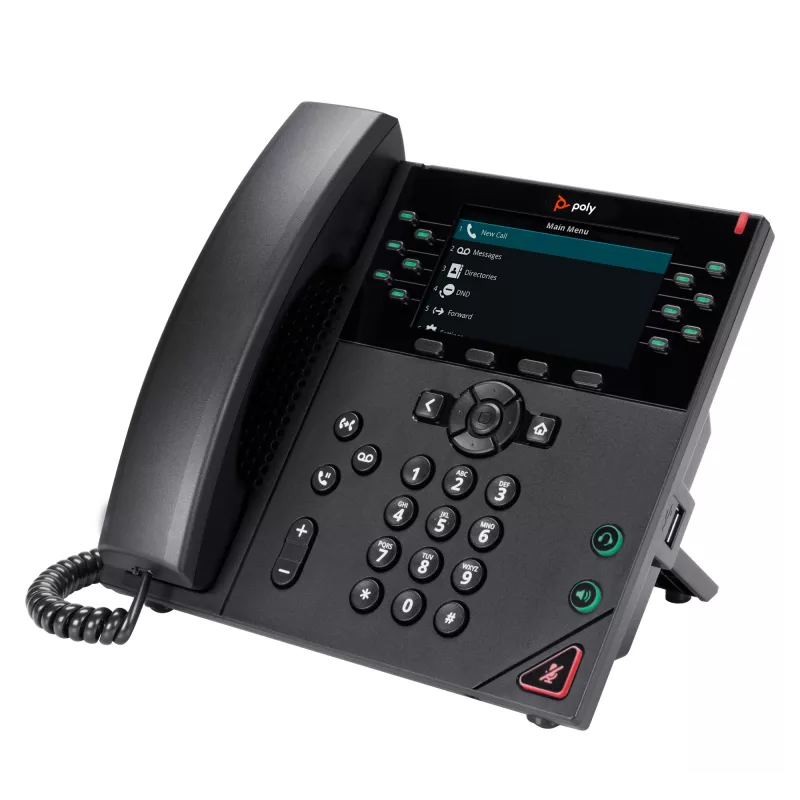 HP Poly VVX 450 12 linijų IP telefonas su PoE, laidinis ragelis, 4,3 colio spalvotas LCD ekranas, juodas