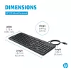 HP 150 laidinė klaviatūra, pilno dydžio USB, juoda, 1 m laidas