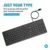 HP 150 laidinė klaviatūra, pilno dydžio USB, juoda, 1 m laidas