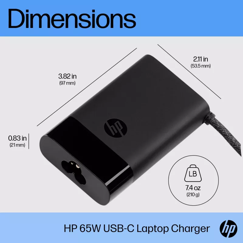 HP USB-C 65W nešiojamojo kompiuterio įkroviklis, 65 W, 5–20 V, 1,6 A