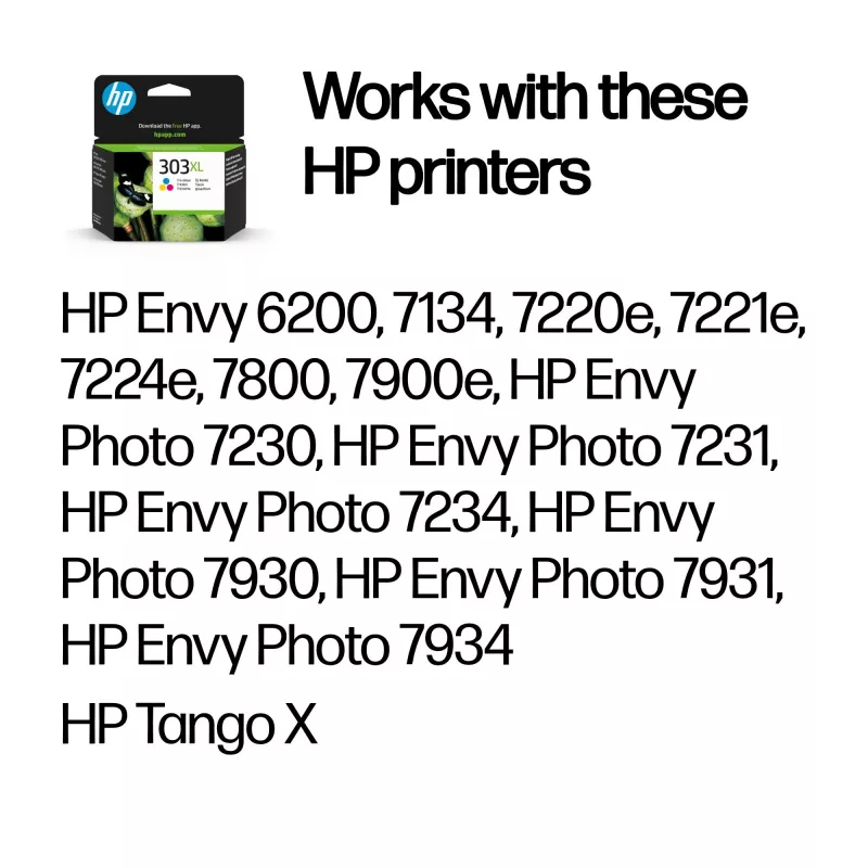HP 303XL didelės išeigos spalvotas originalus rašalo kasetė, ciangento, raudona, geltona, 1 vnt., 415 puslapių