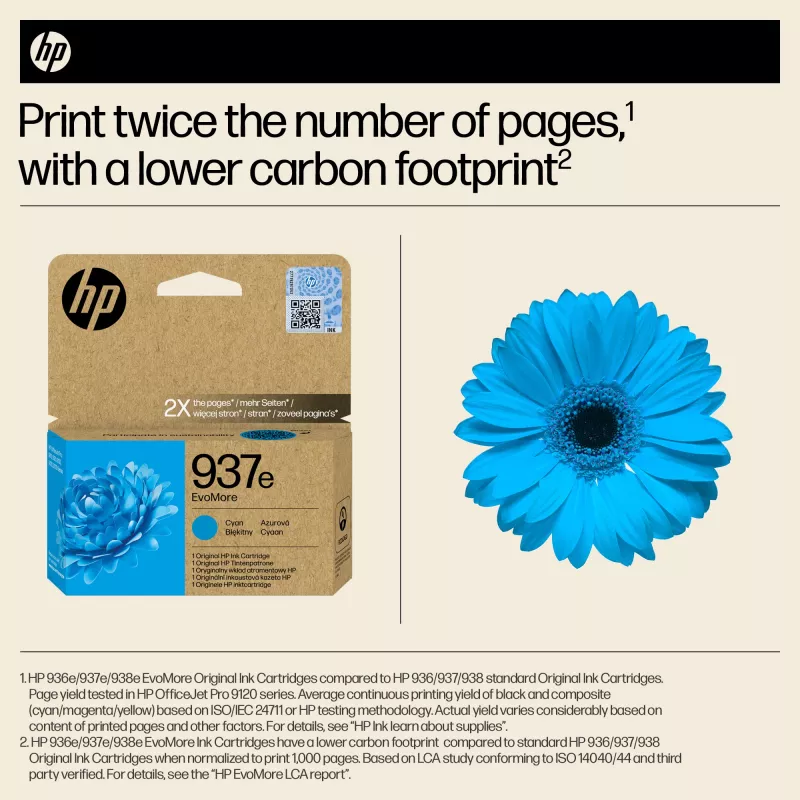 HP 937e EvoMore Original Cyan kasetė, Cyan, 1 vnt., 1650 puslapių