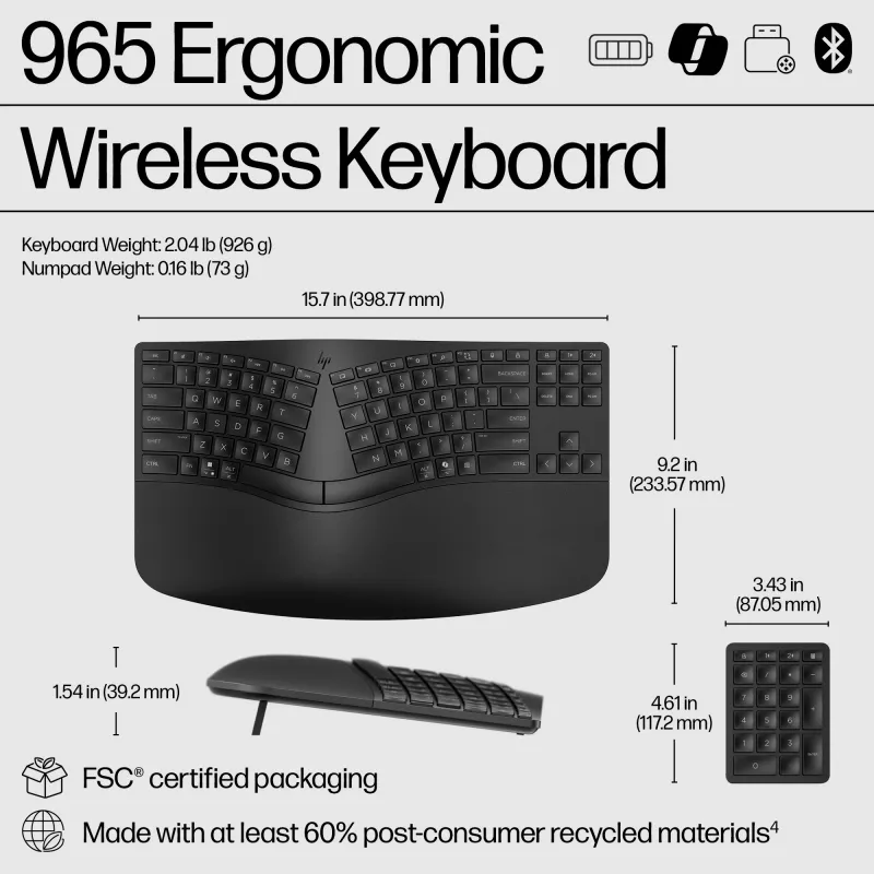 HP 965 ergonomiška belaidė klaviatūra