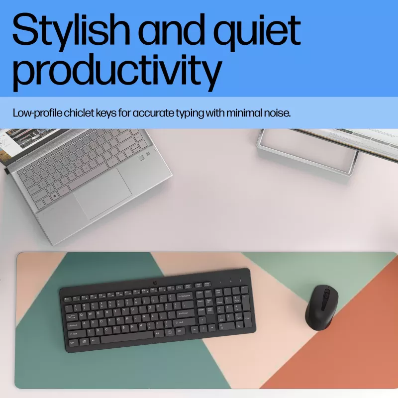 Belaidė klaviatūra HP 220 Wireless Keyboard – pilno dydžio (100%), RF belaidė, membraninė, juoda