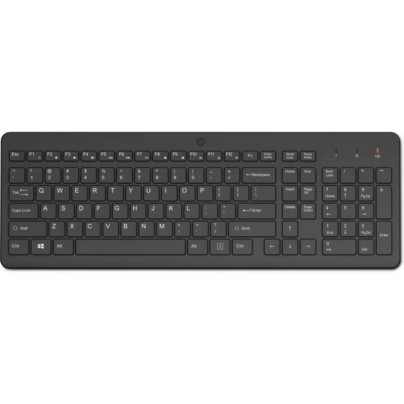 Belaidė klaviatūra HP 220 Wireless Keyboard – pilno dydžio (100%), RF belaidė, membraninė, juoda