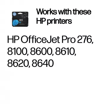 HP 951 Cyan Original rašalo kasetė, mėlyna, 1 vnt., 535 puslapiai